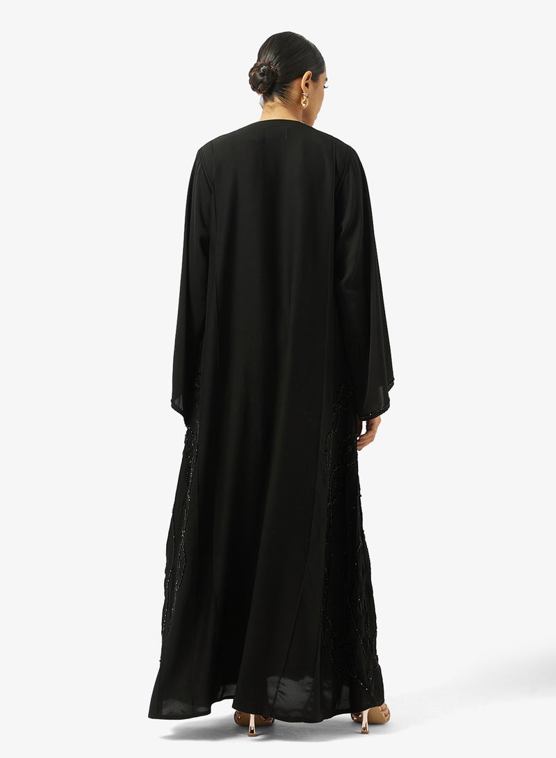 هيا كلوزيت عباية مفتوحة مزينة بالزهور بياقة على شكل - Image 2